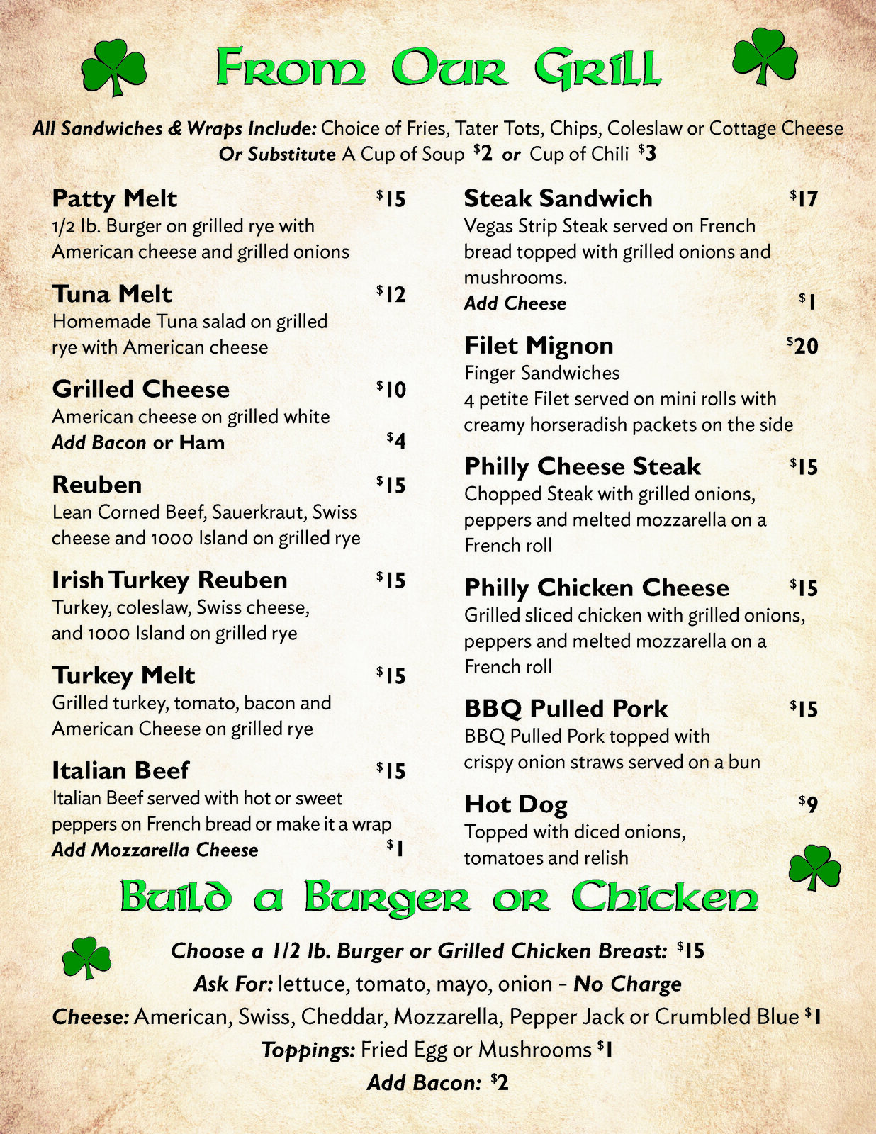 Riley's Gathering Place menu, page 5
