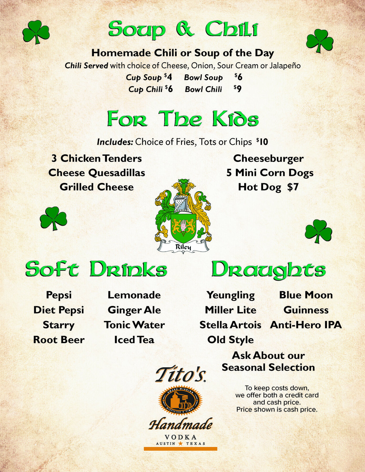 Riley's Gathering Place menu, page 6